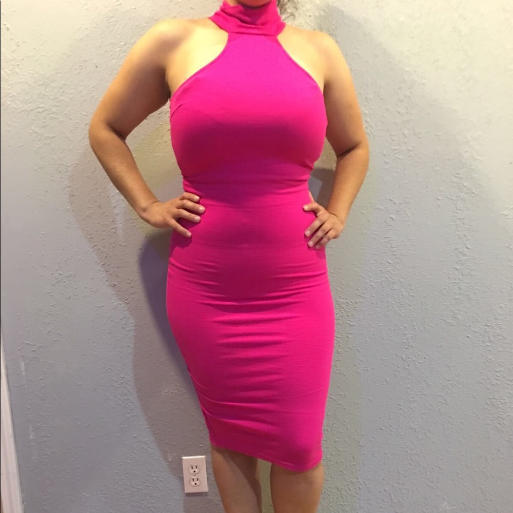 Hot Miami Styles turtle neck Midi dress.